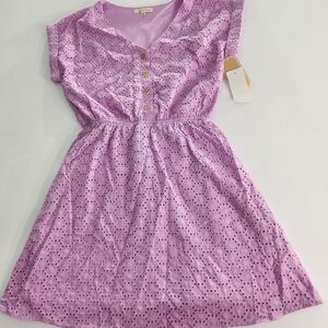 Copper Key Women's Dress Size S Lavender Eyelet Midi Short Sleeve V Neck NWT 01
